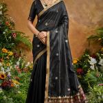 Opulent Black Banarasi Tussar Silk Saree With Nectarous Blouse Piece