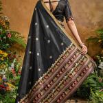 Opulent Black Banarasi Tussar Silk Saree With Nectarous Blouse Piece