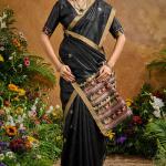 Opulent Black Banarasi Tussar Silk Saree With Nectarous Blouse Piece