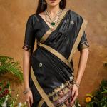 Opulent Black Banarasi Tussar Silk Saree With Nectarous Blouse Piece