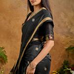 Opulent Black Banarasi Tussar Silk Saree With Nectarous Blouse Piece