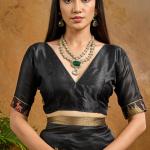 Opulent Black Banarasi Tussar Silk Saree With Nectarous Blouse Piece