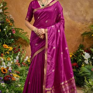Ornate Purple Banarasi Tussar Silk Saree With Comely Blouse Piece