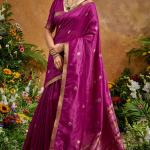 Ornate Purple Banarasi Tussar Silk Saree With Comely Blouse Piece