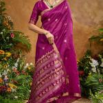 Ornate Purple Banarasi Tussar Silk Saree With Comely Blouse Piece