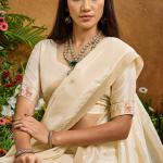 Engrossing Beige Banarasi Tussar Silk Saree With Appealing Blouse Piece