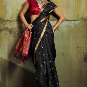 Inspiring Black Banarasi Handloom Silk Saree With Prodigal Blouse Piece