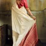 Seraphic Beige Banarasi Handloom Silk Saree With Flattering Blouse Piece