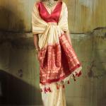Seraphic Beige Banarasi Handloom Silk Saree With Flattering Blouse Piece