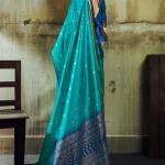 Marvellous Firozi Banarasi Handloom Silk Saree With Gratifying Blouse Piece