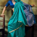 Marvellous Firozi Banarasi Handloom Silk Saree With Gratifying Blouse Piece