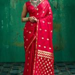 Felicitous Red Banarasi Satin Silk Saree With Engrossing Blouse
