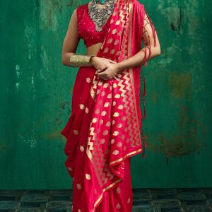 Felicitous Red Banarasi Satin Silk Saree With Engrossing Blouse