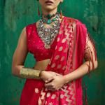 Felicitous Red Banarasi Satin Silk Saree With Engrossing Blouse