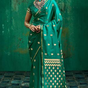 Surreptitious Sea Green Banarasi Satin Silk Saree With Confounding Blouse