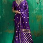 Pleasurable Purple Banarasi Satin Silk Saree With Delectable Blouse