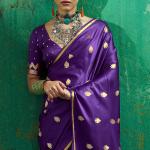 Pleasurable Purple Banarasi Satin Silk Saree With Delectable Blouse