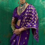 Pleasurable Purple Banarasi Satin Silk Saree With Delectable Blouse