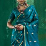 Glowing Rama Banarasi Satin Silk Saree With Prodigal Blouse