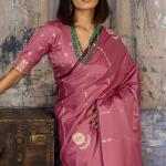Tantalizing Pink Banarasi Satin Silk Saree With Snazzy Blouse