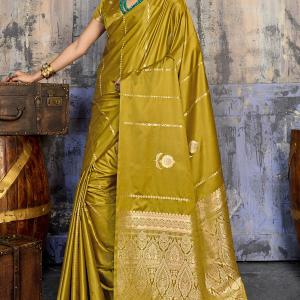 Supernal Mustard Banarasi Satin Silk Saree With Forbearance Blouse