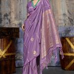 Elision Lavender Banarasi Satin Silk Saree With Ornate Blouse