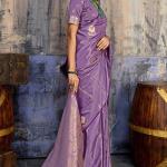 Elision Lavender Banarasi Satin Silk Saree With Ornate Blouse