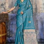 Redolent Blue Banarasi Satin Silk Saree With Ineffable Blouse