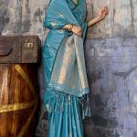 Redolent Blue Banarasi Satin Silk Saree With Ineffable Blouse