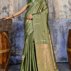 Groovy Green Banarasi Satin Silk Saree With Pleasant Blouse