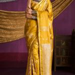 Ethnic Yellow Banarasi Satin Silk Saree With Dazzling Blouse