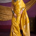 Ethnic Yellow Banarasi Satin Silk Saree With Dazzling Blouse