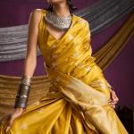 Ethnic Yellow Banarasi Satin Silk Saree With Dazzling Blouse