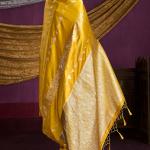Ethnic Yellow Banarasi Satin Silk Saree With Dazzling Blouse