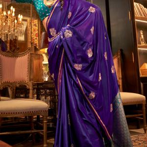 Hypnotic Purple Banarasi Satin Silk Saree With Glorious Blouse