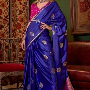 Pleasurable Royal Blue Banarasi Satin Silk Saree With Fragrant Blouse