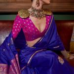 Pleasurable Royal Blue Banarasi Satin Silk Saree With Fragrant Blouse
