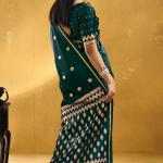 Snappy Dark Green Banarasi Satin Silk Saree With Designer Blouse