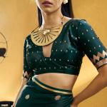 Snappy Dark Green Banarasi Satin Silk Saree With Designer Blouse