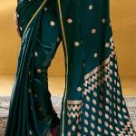 Snappy Dark Green Banarasi Satin Silk Saree With Designer Blouse