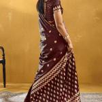 Trendy Brown Banarasi Satin Silk Saree With Ailurophile Blouse