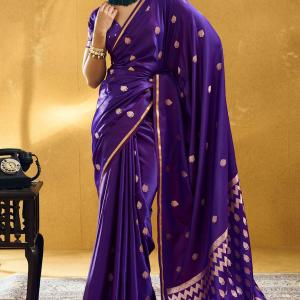 Elegant Purple Banarasi Satin Silk Saree With Transcendent Blouse
