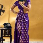 Elegant Purple Banarasi Satin Silk Saree With Transcendent Blouse