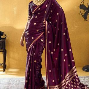 Inspiring Wine Banarasi Satin Silk Saree With Grandiose Blouse
