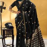 Embellished Black Banarasi Satin Silk Saree With Classy Blouse