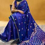 Staggering Royal Blue Banarasi Satin Silk Saree With Girlish Blouse