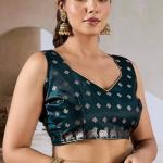 Efflorescence Dark Green Banarasi Satin Silk Saree With Angelic Blouse