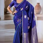 Majesty Royal Blue Banarasi Satin Silk Saree With Vestigial Blouse