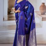 Majesty Royal Blue Banarasi Satin Silk Saree With Vestigial Blouse