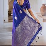 Majesty Royal Blue Banarasi Satin Silk Saree With Vestigial Blouse
